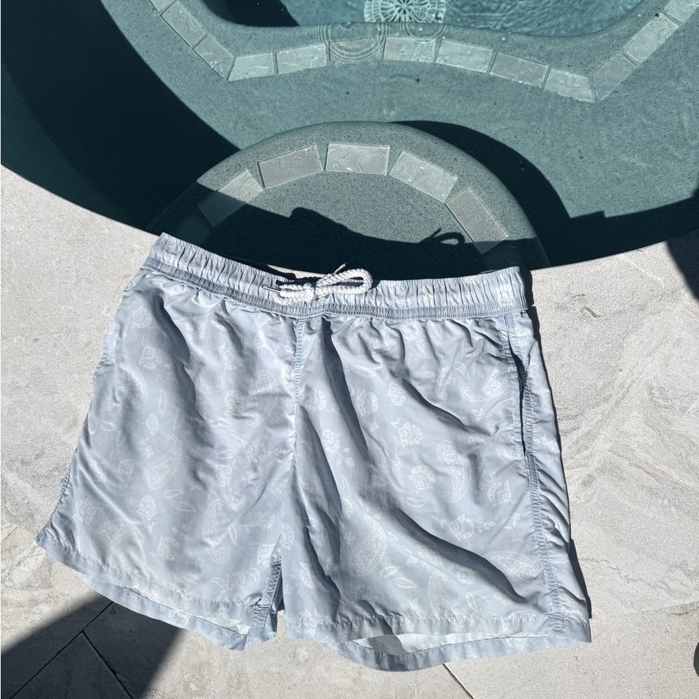 Soobaya Blue & White Print Swim Trunks - Made In Waves